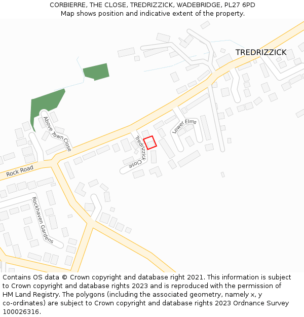 CORBIERRE, THE CLOSE, TREDRIZZICK, WADEBRIDGE, PL27 6PD: Location map and indicative extent of plot