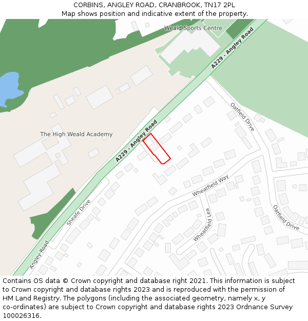 CORBINS, ANGLEY ROAD, CRANBROOK, TN17 2PL: Location map and indicative extent of plot