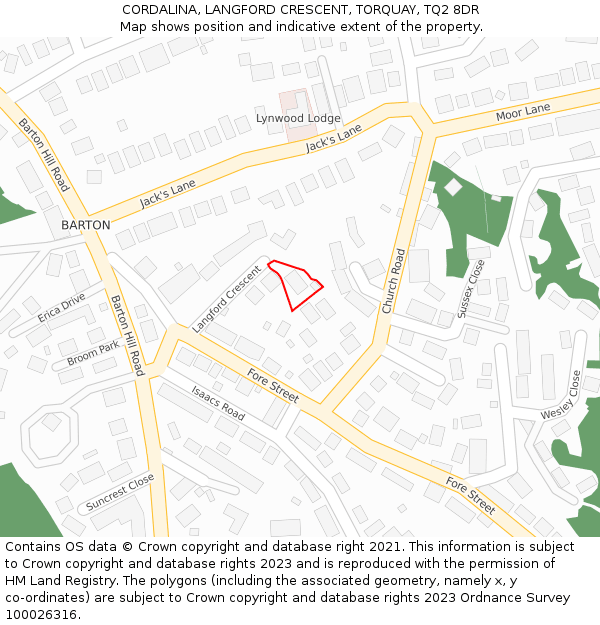 CORDALINA, LANGFORD CRESCENT, TORQUAY, TQ2 8DR: Location map and indicative extent of plot