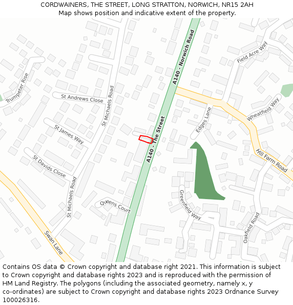 CORDWAINERS, THE STREET, LONG STRATTON, NORWICH, NR15 2AH: Location map and indicative extent of plot