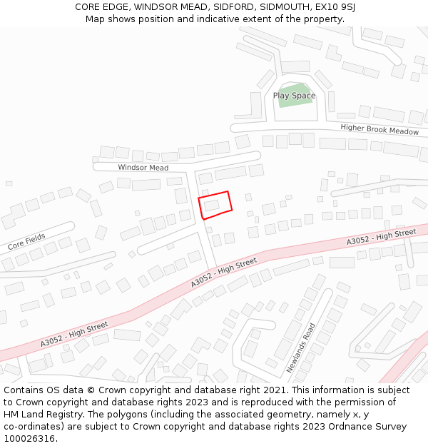 CORE EDGE, WINDSOR MEAD, SIDFORD, SIDMOUTH, EX10 9SJ: Location map and indicative extent of plot