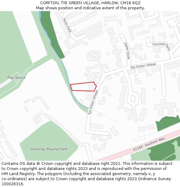 CORFTON, TYE GREEN VILLAGE, HARLOW, CM18 6QZ: Location map and indicative extent of plot