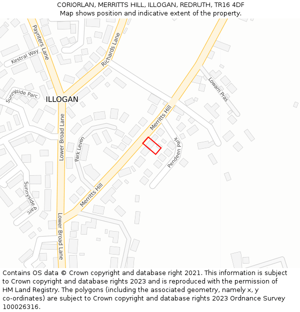 CORIORLAN, MERRITTS HILL, ILLOGAN, REDRUTH, TR16 4DF: Location map and indicative extent of plot