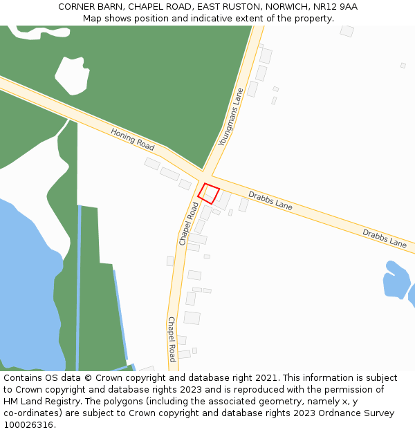 CORNER BARN, CHAPEL ROAD, EAST RUSTON, NORWICH, NR12 9AA: Location map and indicative extent of plot