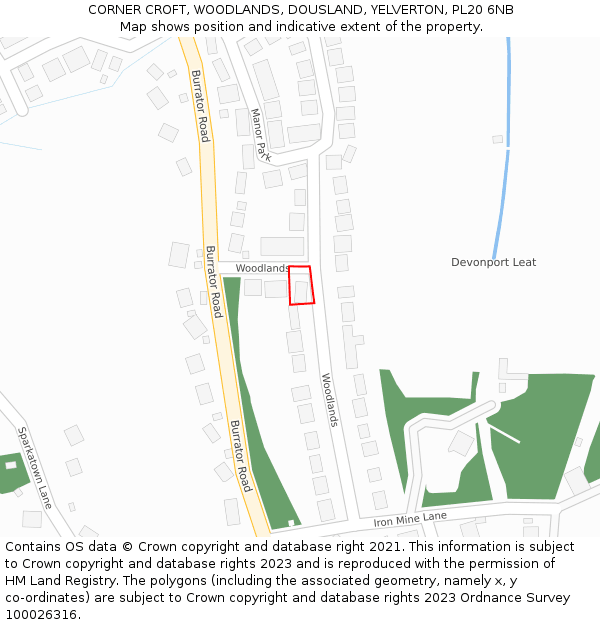 CORNER CROFT, WOODLANDS, DOUSLAND, YELVERTON, PL20 6NB: Location map and indicative extent of plot