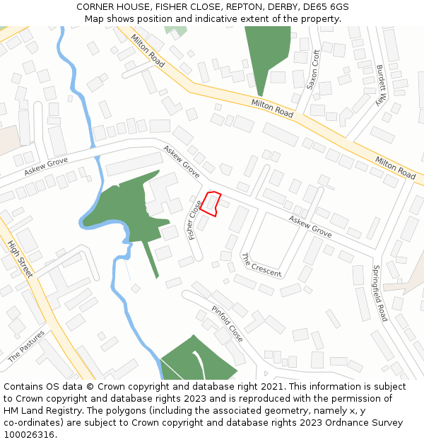 CORNER HOUSE, FISHER CLOSE, REPTON, DERBY, DE65 6GS: Location map and indicative extent of plot