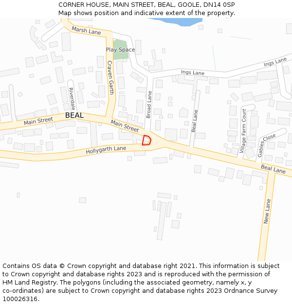 CORNER HOUSE, MAIN STREET, BEAL, GOOLE, DN14 0SP: Location map and indicative extent of plot