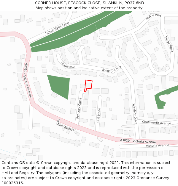 CORNER HOUSE, PEACOCK CLOSE, SHANKLIN, PO37 6NB: Location map and indicative extent of plot