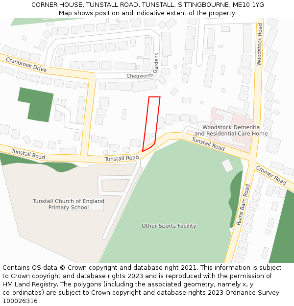 CORNER HOUSE, TUNSTALL ROAD, TUNSTALL, SITTINGBOURNE, ME10 1YG: Location map and indicative extent of plot