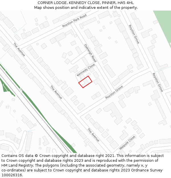 CORNER LODGE, KENNEDY CLOSE, PINNER, HA5 4HL: Location map and indicative extent of plot