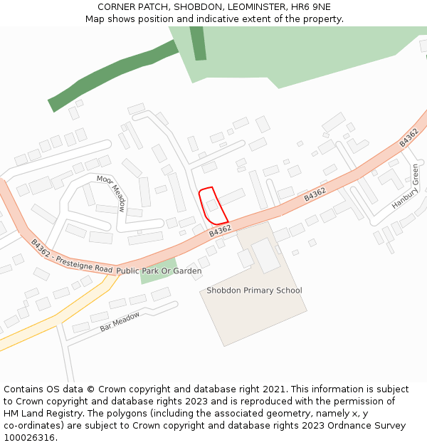 CORNER PATCH, SHOBDON, LEOMINSTER, HR6 9NE: Location map and indicative extent of plot