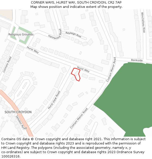 CORNER WAYS, HURST WAY, SOUTH CROYDON, CR2 7AP: Location map and indicative extent of plot