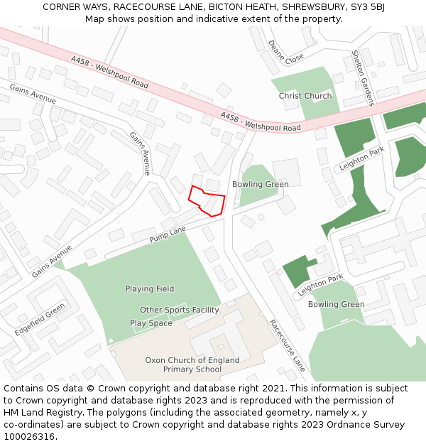 CORNER WAYS, RACECOURSE LANE, BICTON HEATH, SHREWSBURY, SY3 5BJ: Location map and indicative extent of plot