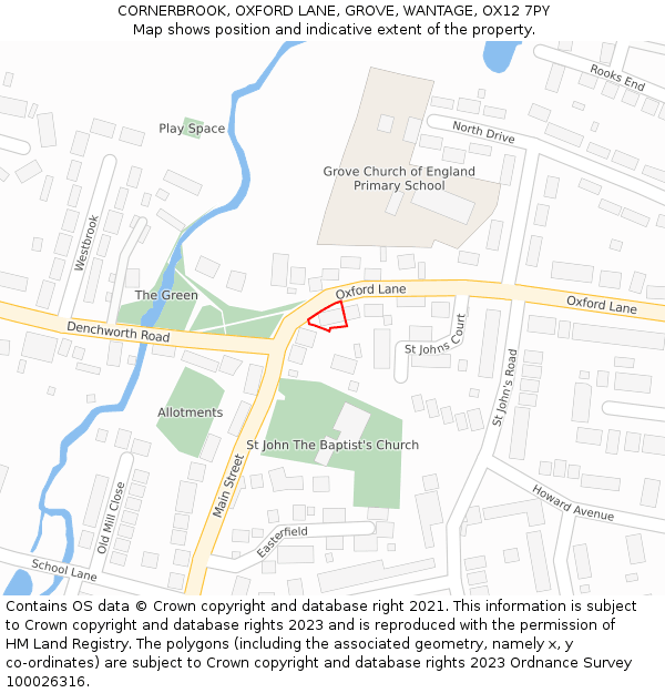 CORNERBROOK, OXFORD LANE, GROVE, WANTAGE, OX12 7PY: Location map and indicative extent of plot