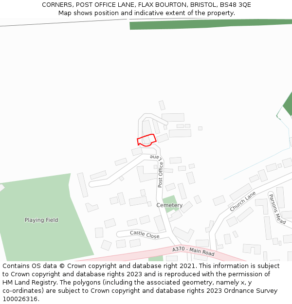CORNERS, POST OFFICE LANE, FLAX BOURTON, BRISTOL, BS48 3QE: Location map and indicative extent of plot