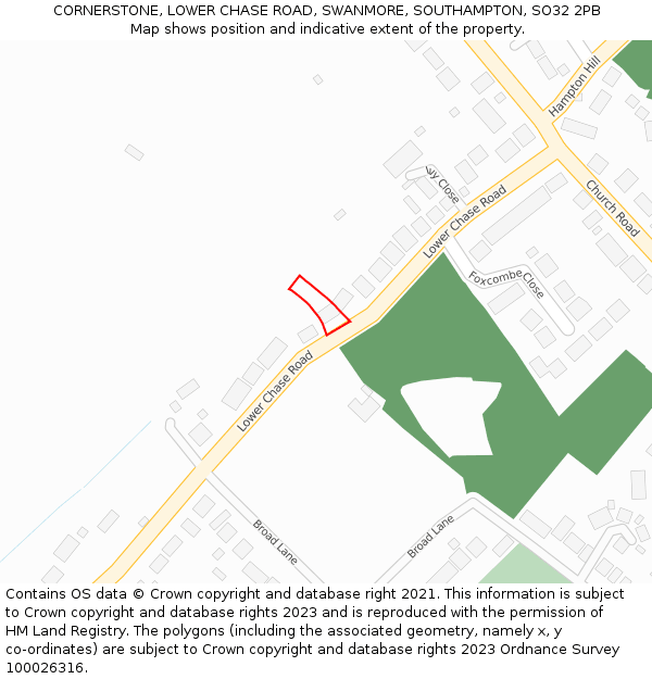 CORNERSTONE, LOWER CHASE ROAD, SWANMORE, SOUTHAMPTON, SO32 2PB: Location map and indicative extent of plot