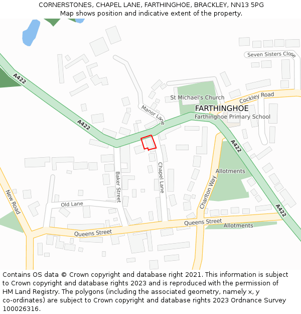 CORNERSTONES, CHAPEL LANE, FARTHINGHOE, BRACKLEY, NN13 5PG: Location map and indicative extent of plot