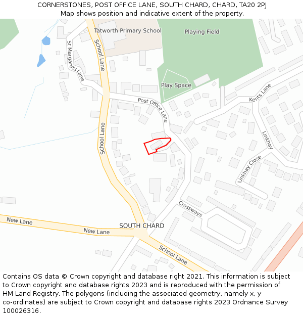 CORNERSTONES, POST OFFICE LANE, SOUTH CHARD, CHARD, TA20 2PJ: Location map and indicative extent of plot