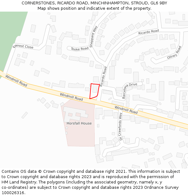 CORNERSTONES, RICARDO ROAD, MINCHINHAMPTON, STROUD, GL6 9BY: Location map and indicative extent of plot