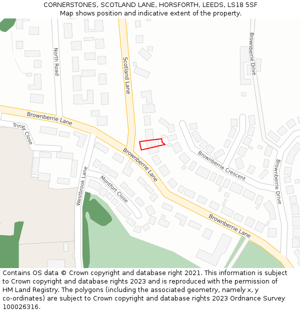 CORNERSTONES, SCOTLAND LANE, HORSFORTH, LEEDS, LS18 5SF: Location map and indicative extent of plot