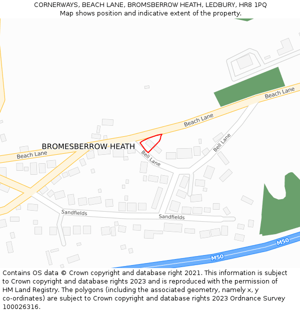 CORNERWAYS, BEACH LANE, BROMSBERROW HEATH, LEDBURY, HR8 1PQ: Location map and indicative extent of plot