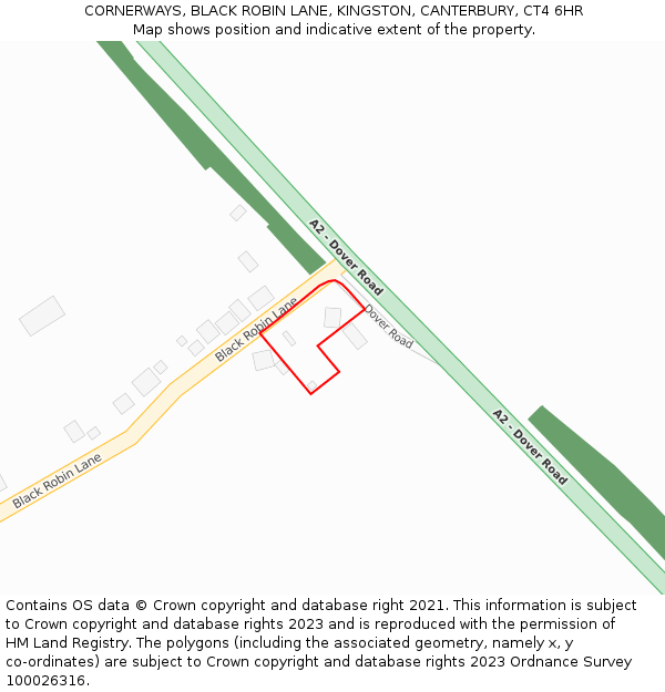 CORNERWAYS, BLACK ROBIN LANE, KINGSTON, CANTERBURY, CT4 6HR: Location map and indicative extent of plot