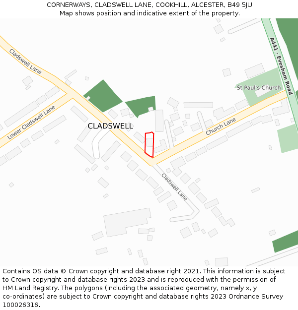 CORNERWAYS, CLADSWELL LANE, COOKHILL, ALCESTER, B49 5JU: Location map and indicative extent of plot