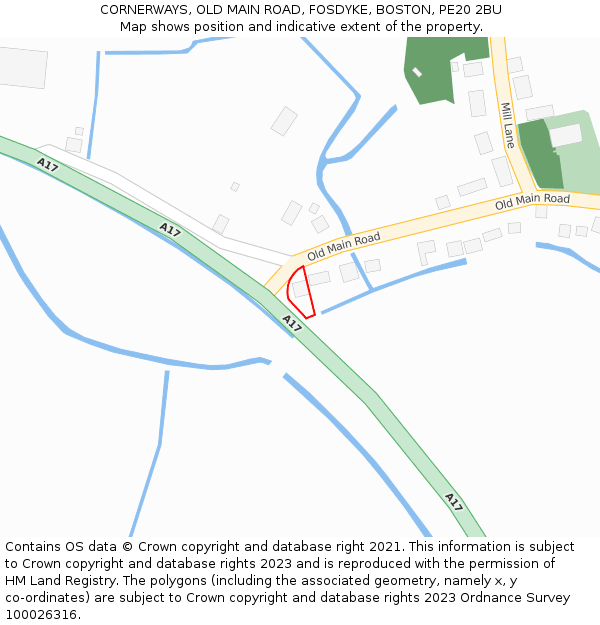 CORNERWAYS, OLD MAIN ROAD, FOSDYKE, BOSTON, PE20 2BU: Location map and indicative extent of plot