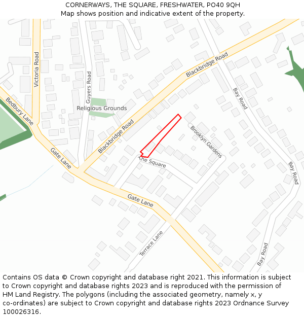 CORNERWAYS, THE SQUARE, FRESHWATER, PO40 9QH: Location map and indicative extent of plot