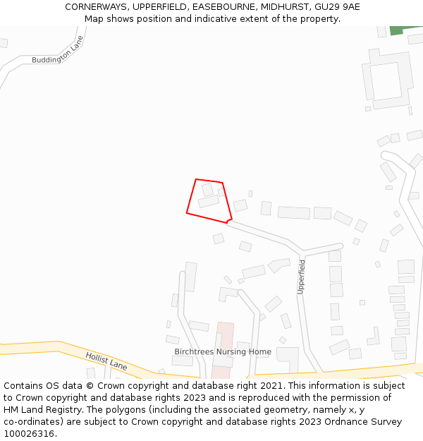 CORNERWAYS, UPPERFIELD, EASEBOURNE, MIDHURST, GU29 9AE: Location map and indicative extent of plot