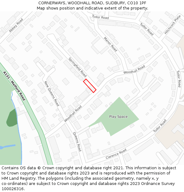 CORNERWAYS, WOODHALL ROAD, SUDBURY, CO10 1PF: Location map and indicative extent of plot