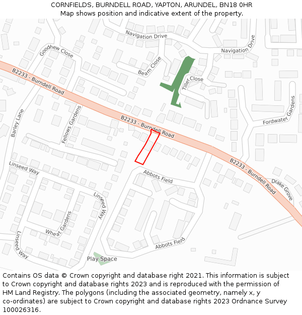 CORNFIELDS, BURNDELL ROAD, YAPTON, ARUNDEL, BN18 0HR: Location map and indicative extent of plot