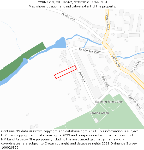 CORNRIGS, MILL ROAD, STEYNING, BN44 3LN: Location map and indicative extent of plot