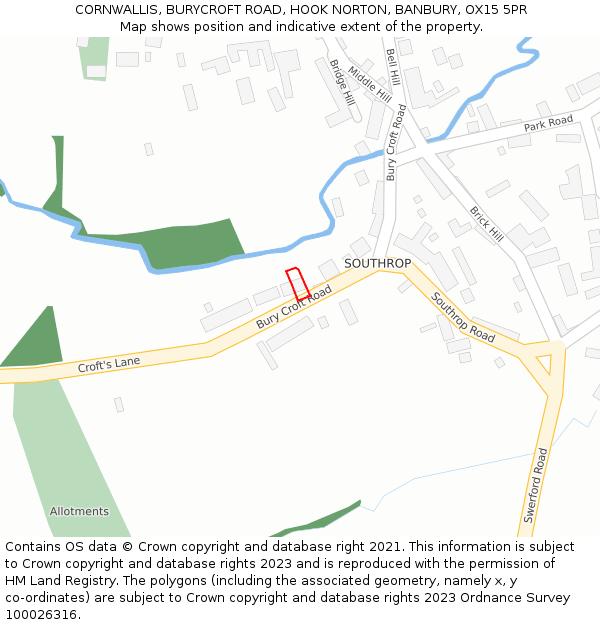 CORNWALLIS, BURYCROFT ROAD, HOOK NORTON, BANBURY, OX15 5PR: Location map and indicative extent of plot