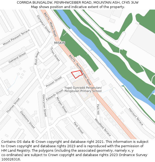 CORRIDA BUNGALOW, PENRHIWCEIBER ROAD, MOUNTAIN ASH, CF45 3UW: Location map and indicative extent of plot