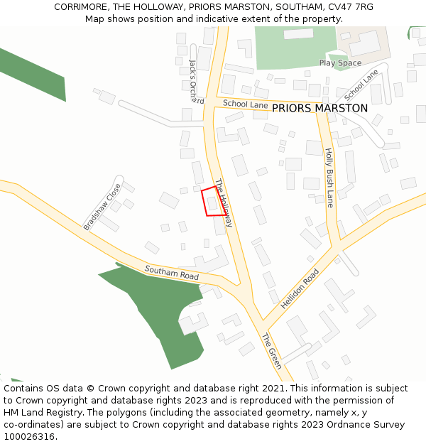 CORRIMORE, THE HOLLOWAY, PRIORS MARSTON, SOUTHAM, CV47 7RG: Location map and indicative extent of plot