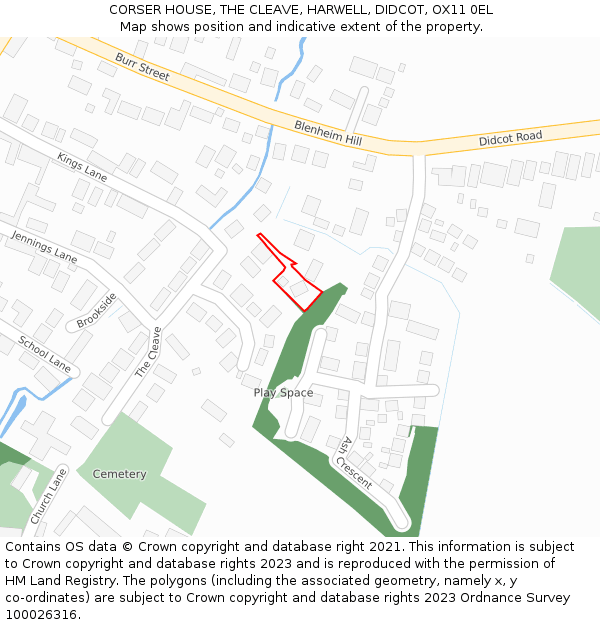 CORSER HOUSE, THE CLEAVE, HARWELL, DIDCOT, OX11 0EL: Location map and indicative extent of plot
