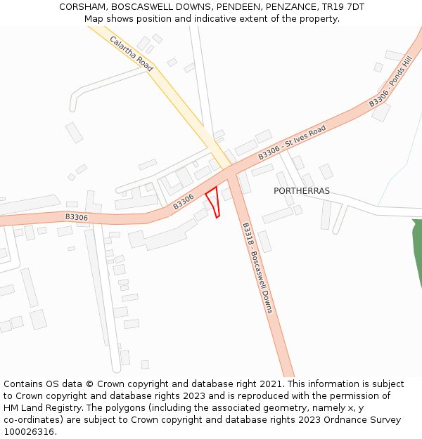 CORSHAM, BOSCASWELL DOWNS, PENDEEN, PENZANCE, TR19 7DT: Location map and indicative extent of plot