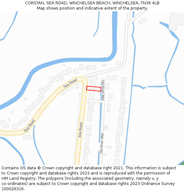 CORSTAN, SEA ROAD, WINCHELSEA BEACH, WINCHELSEA, TN36 4LB: Location map and indicative extent of plot