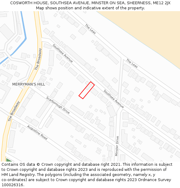 COSWORTH HOUSE, SOUTHSEA AVENUE, MINSTER ON SEA, SHEERNESS, ME12 2JX: Location map and indicative extent of plot
