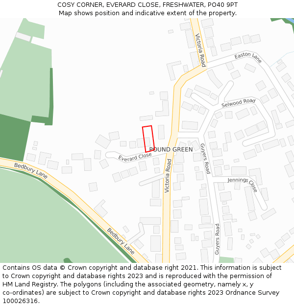 COSY CORNER, EVERARD CLOSE, FRESHWATER, PO40 9PT: Location map and indicative extent of plot