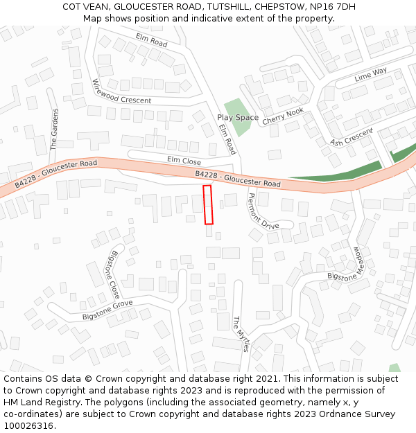 COT VEAN, GLOUCESTER ROAD, TUTSHILL, CHEPSTOW, NP16 7DH: Location map and indicative extent of plot