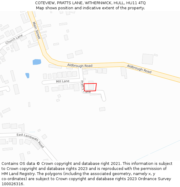 COTEVIEW, PRATTS LANE, WITHERNWICK, HULL, HU11 4TQ: Location map and indicative extent of plot