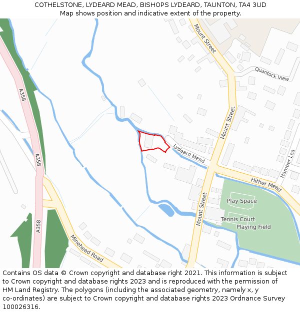 COTHELSTONE, LYDEARD MEAD, BISHOPS LYDEARD, TAUNTON, TA4 3UD: Location map and indicative extent of plot