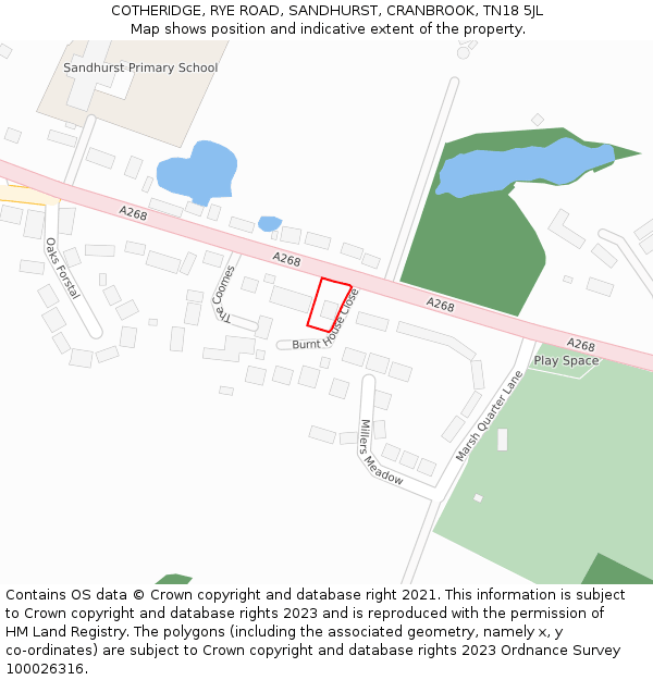 COTHERIDGE, RYE ROAD, SANDHURST, CRANBROOK, TN18 5JL: Location map and indicative extent of plot