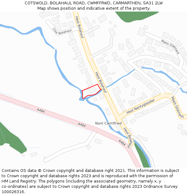 COTSWOLD, BOLAHAUL ROAD, CWMFFRWD, CARMARTHEN, SA31 2LW: Location map and indicative extent of plot