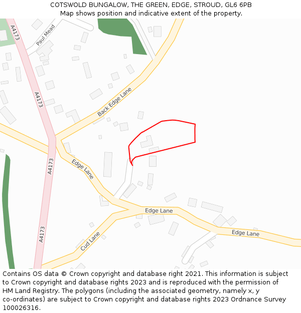 COTSWOLD BUNGALOW, THE GREEN, EDGE, STROUD, GL6 6PB: Location map and indicative extent of plot