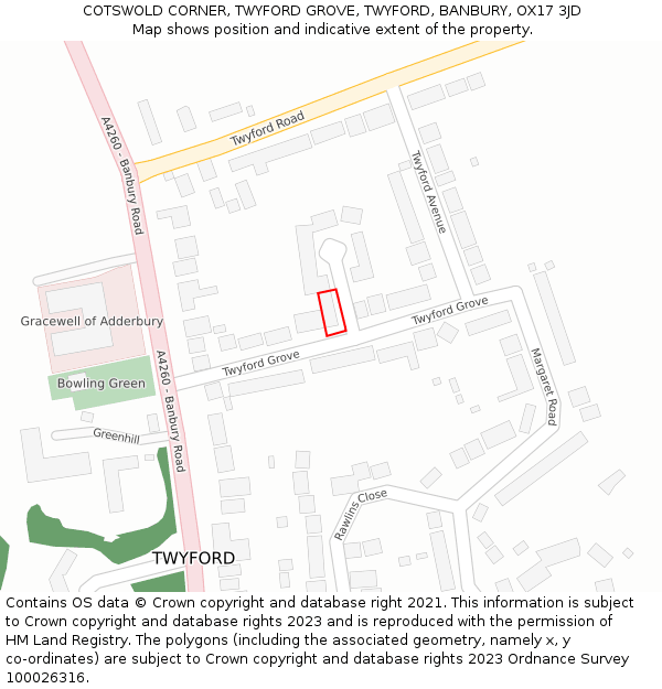 COTSWOLD CORNER, TWYFORD GROVE, TWYFORD, BANBURY, OX17 3JD: Location map and indicative extent of plot