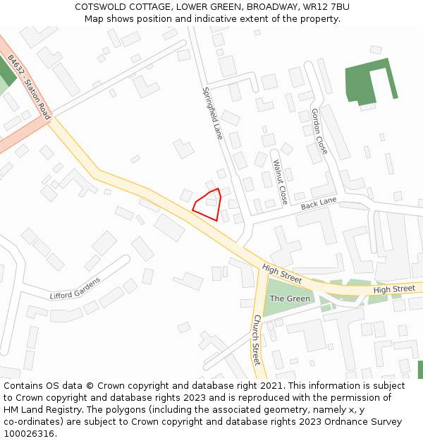 COTSWOLD COTTAGE, LOWER GREEN, BROADWAY, WR12 7BU: Location map and indicative extent of plot