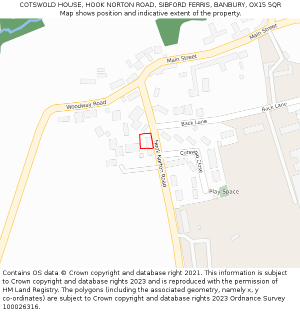 COTSWOLD HOUSE, HOOK NORTON ROAD, SIBFORD FERRIS, BANBURY, OX15 5QR: Location map and indicative extent of plot